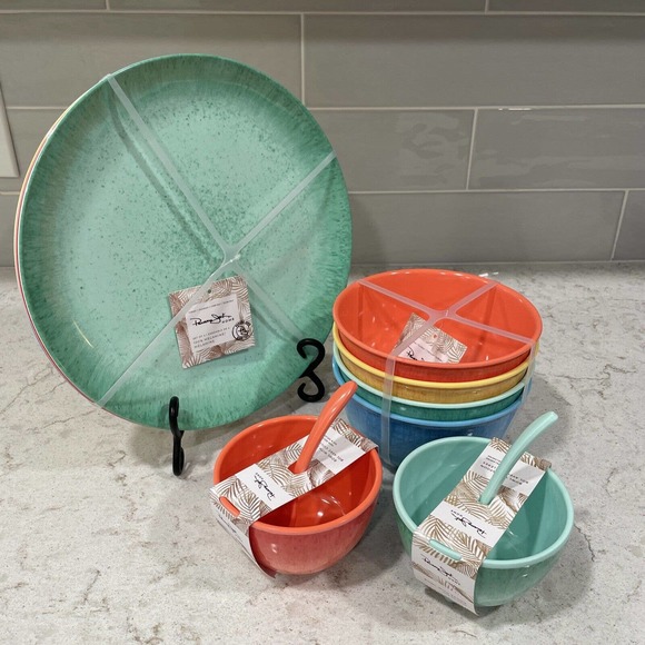 SET 4 BRIGHT MULTI Color Salad Cereal Bowls Melamine Panama Jack Fiesta Bahama - Picture 12 of 12